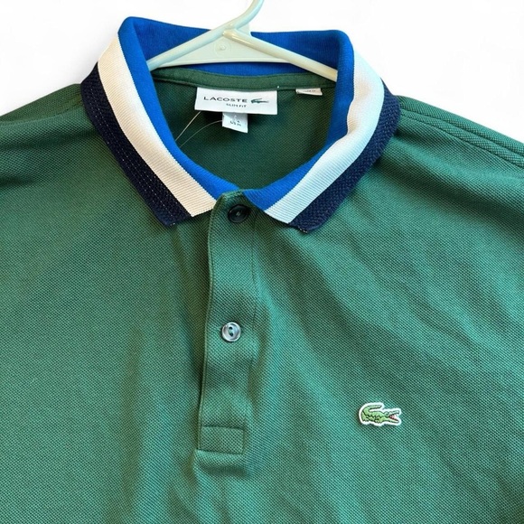 Men’s Lacoste Matte Piping Petit Piqué Slim Fit Polo – Green/Sapphire Blue, M - Picture 6 of 10